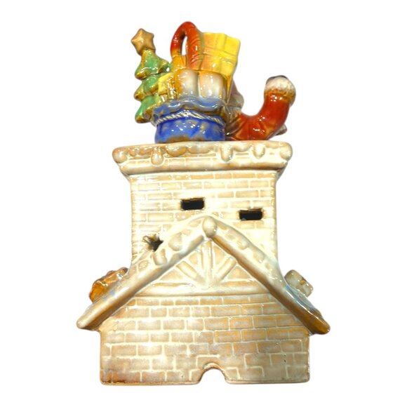 Elements Santa Going Down Chimney W/ Lantern Rooftop Ceramic Christmas Figurine - Picture 3 of 11